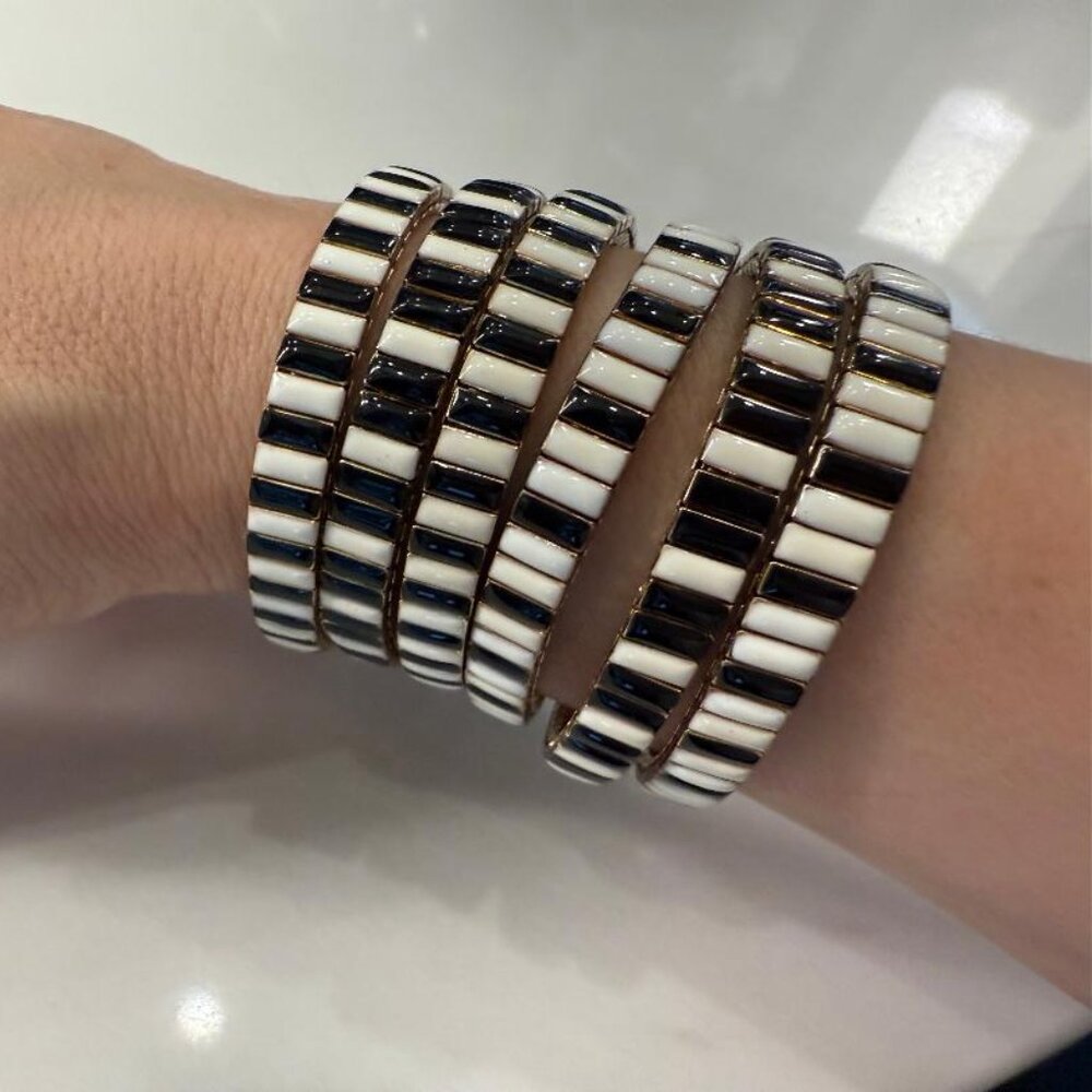 Stretch Bracelet Stack (Set of 6)- Black and White